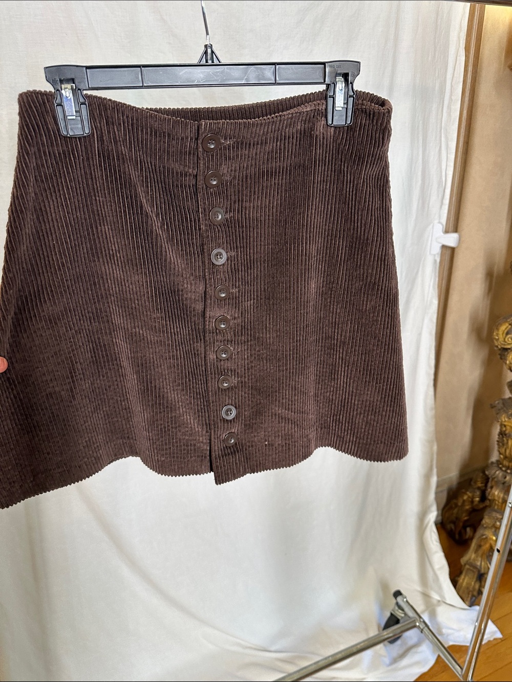 Vintage Express Brown Corduroy Button-Front Mini Skirt
